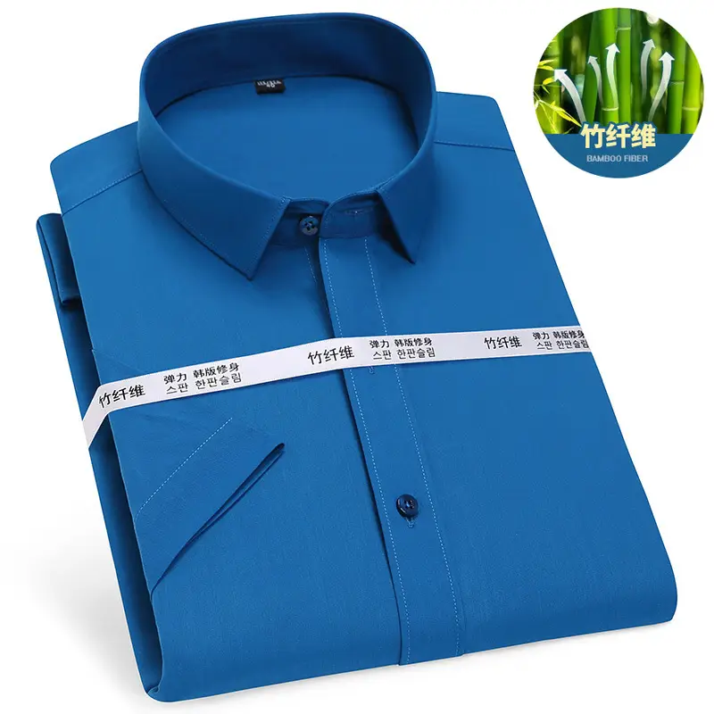 Men's Bamboo Fiber Short Sleeve Shirt Blue - Image 5