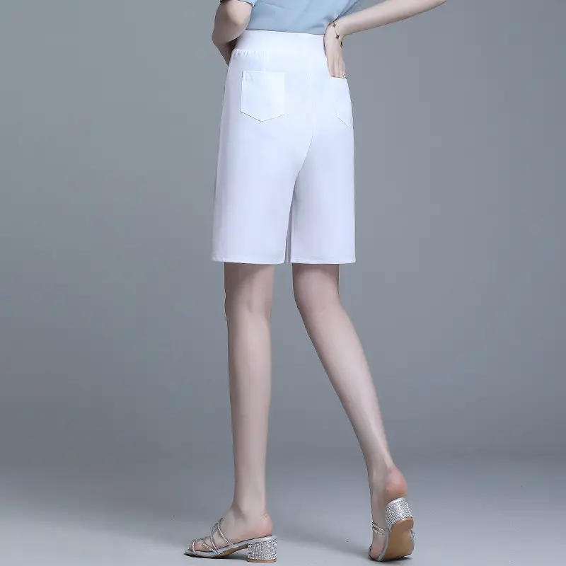 2023 Summer Elastic Waist Stretch Plus Size White Shorts - Image 7