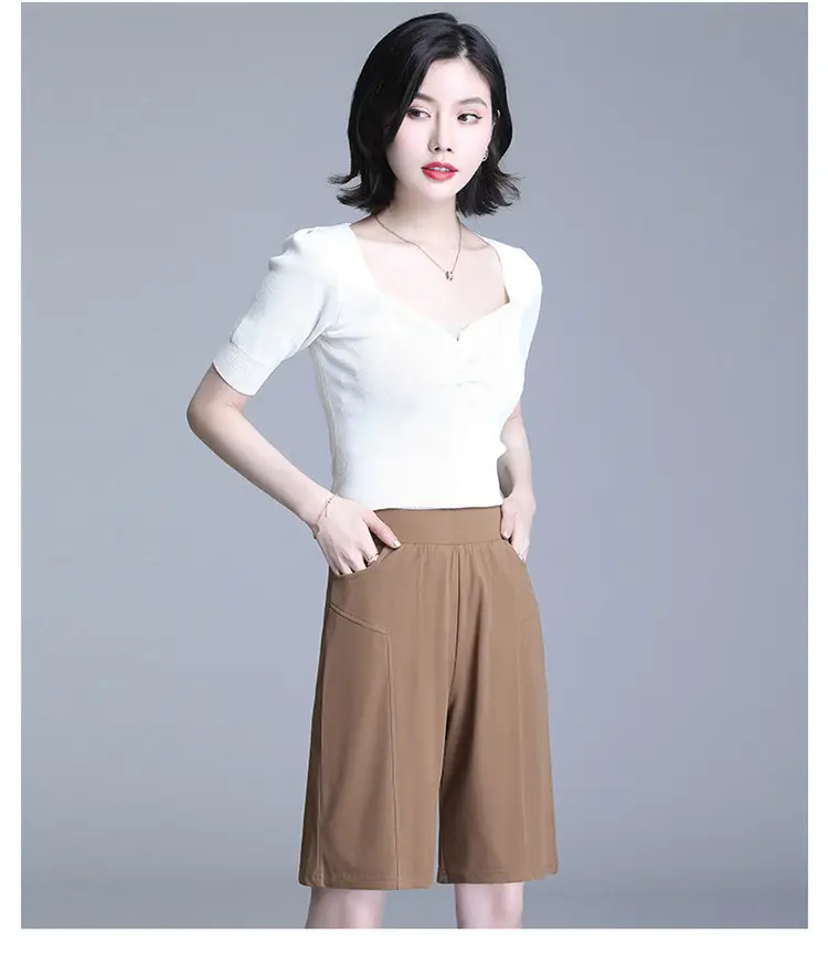 2023 Summer Elastic Waist Stretch Plus Size White Shorts — feature 16