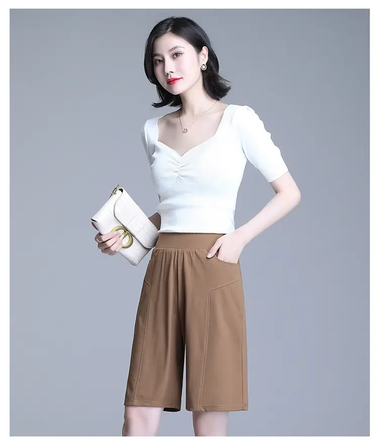 2023 Summer Elastic Waist Stretch Plus Size White Shorts — feature 18