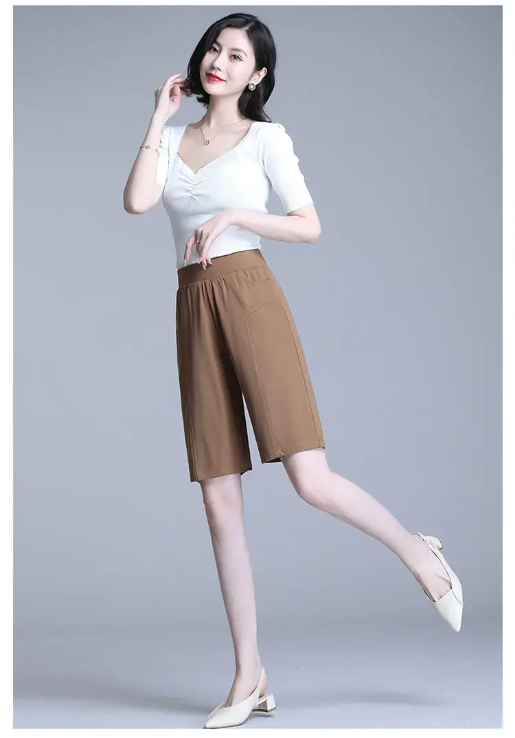 2023 Summer Elastic Waist Stretch Plus Size White Shorts — feature 19