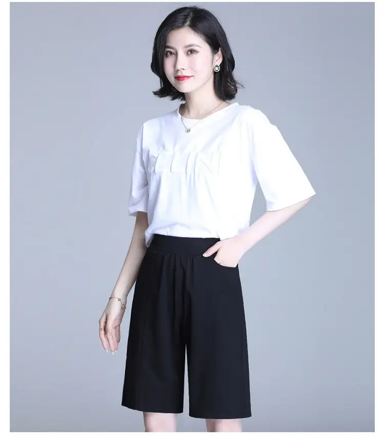 2023 Summer Elastic Waist Stretch Plus Size White Shorts — feature 21