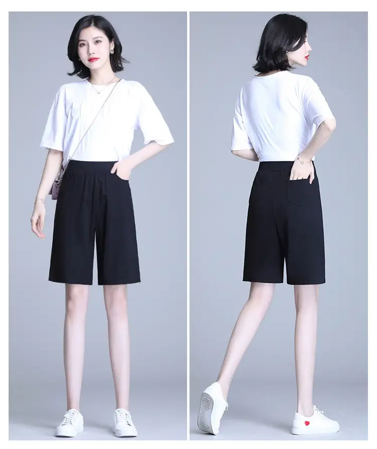 2023 Summer Elastic Waist Stretch Plus Size White Shorts — feature 22