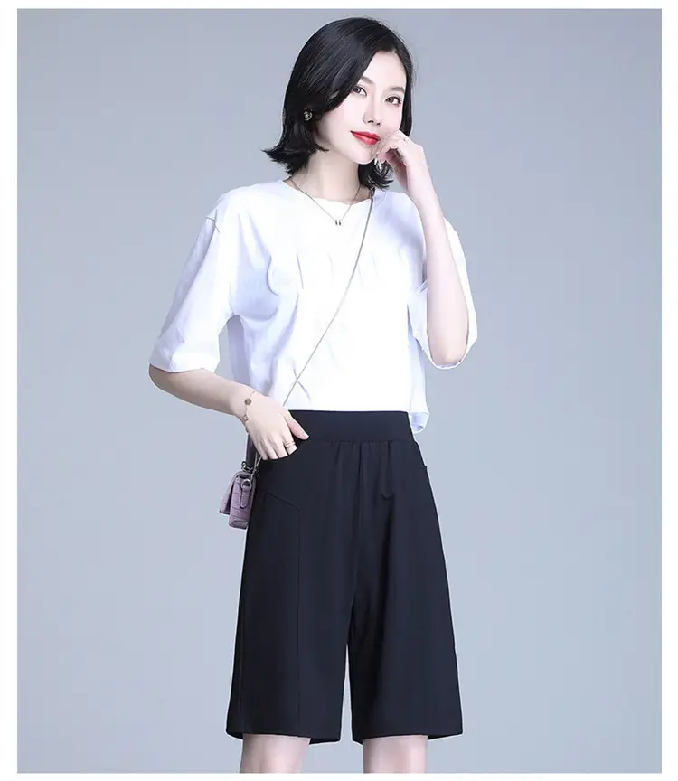 2023 Summer Elastic Waist Stretch Plus Size White Shorts — feature 23