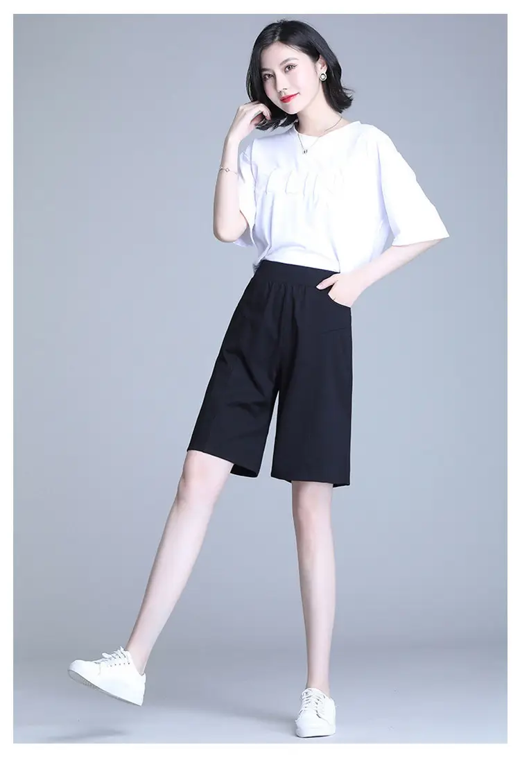2023 Summer Elastic Waist Stretch Plus Size White Shorts — feature 24