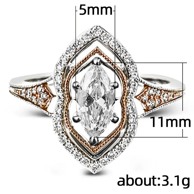 Cao Shi Large Zircon Ring with Red Gold Design - Image 4
