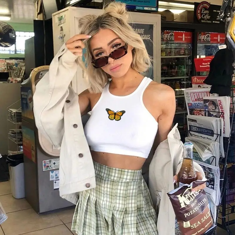Women's White Butterfly Cropped Vest Spring Summer - Image 8