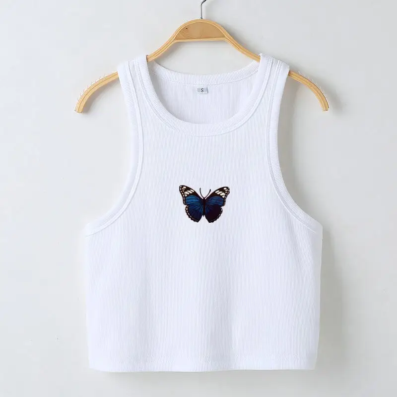 Women's White Butterfly Cropped Vest Spring Summer - Image 2
