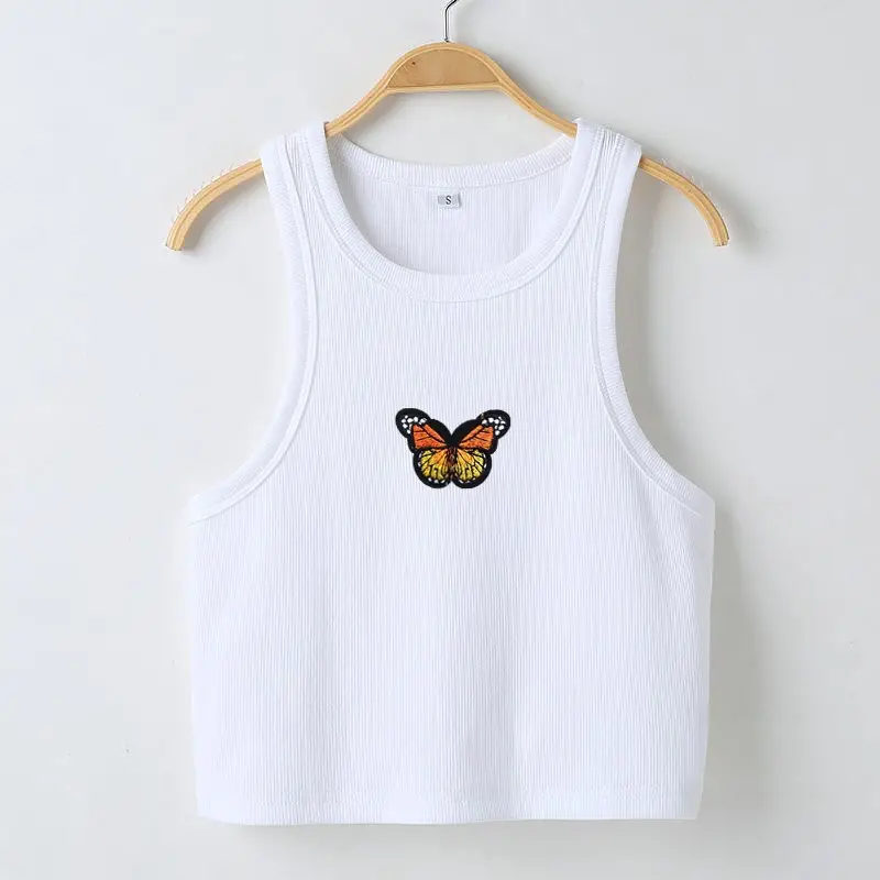 Women's White Butterfly Cropped Vest Spring Summer - Image 3