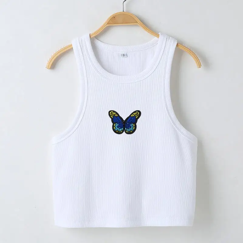 Women's White Butterfly Cropped Vest Spring Summer - Image 4