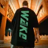 Men Green Printed T-Shirt Large Loose Oversize - Image 2