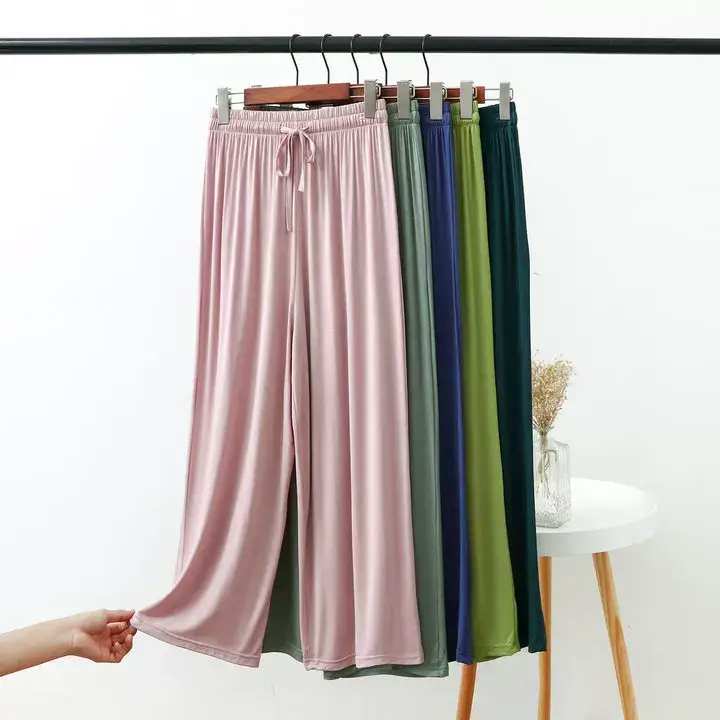 Women's 2023 Wide Leg Modal Cotton Pants Blue — feature 5