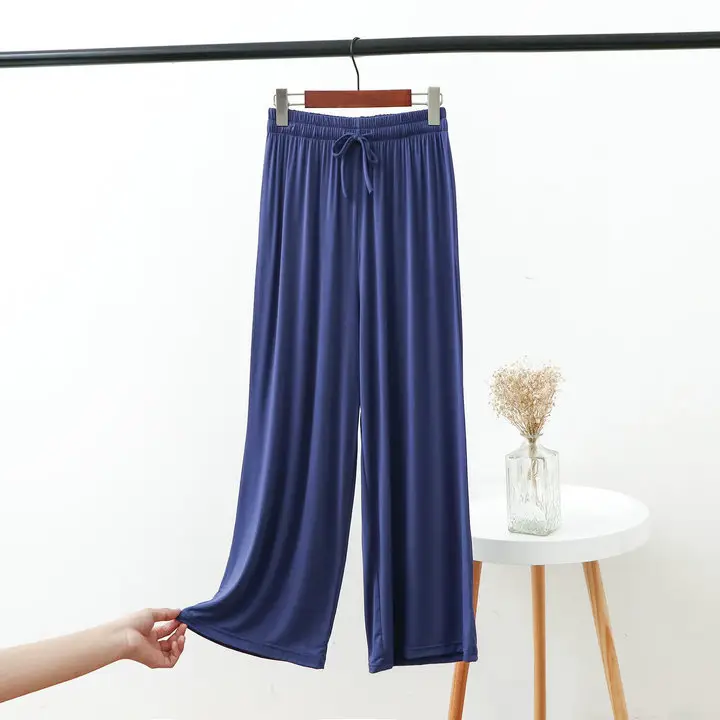 Women's 2023 Wide Leg Modal Cotton Pants Blue - Image 2