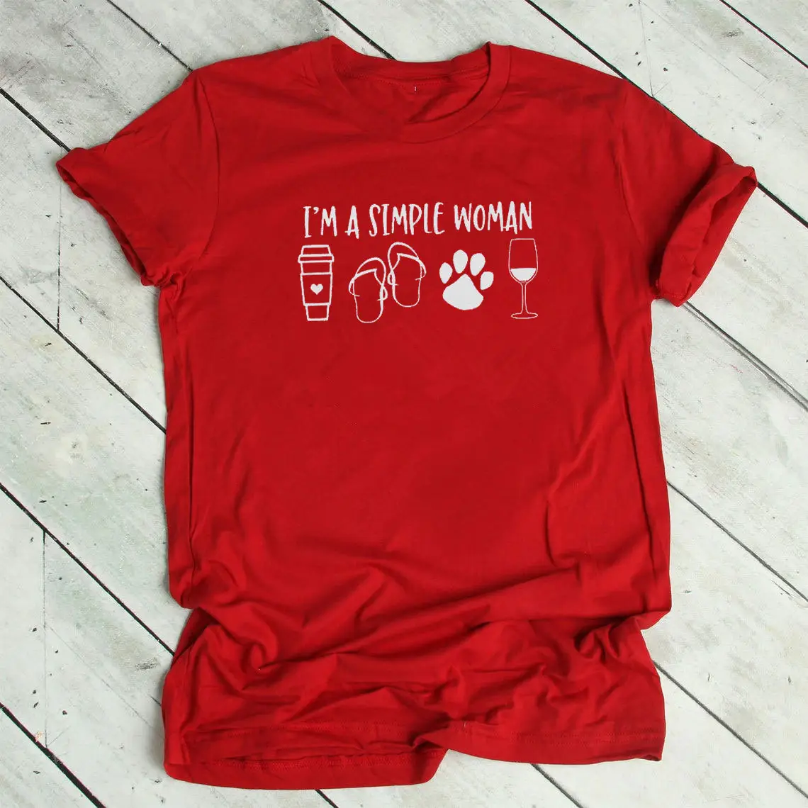 Red I'm a Simple Woman Graphic T-Shirt Short Sleeve