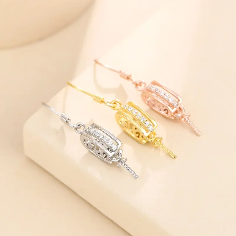 925 Sterling Silver Pearl Earrings Empty Pad Women Rose Gold - Image 11