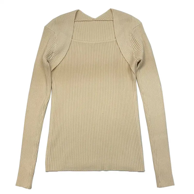 Women Knitted Jacket Red French Square Collar 2021 - Image 12