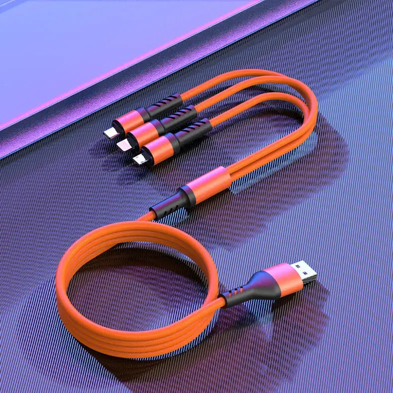 Orange 3-in-1 Fast Charging Braided Cable for Mobile Phones - Image 4
