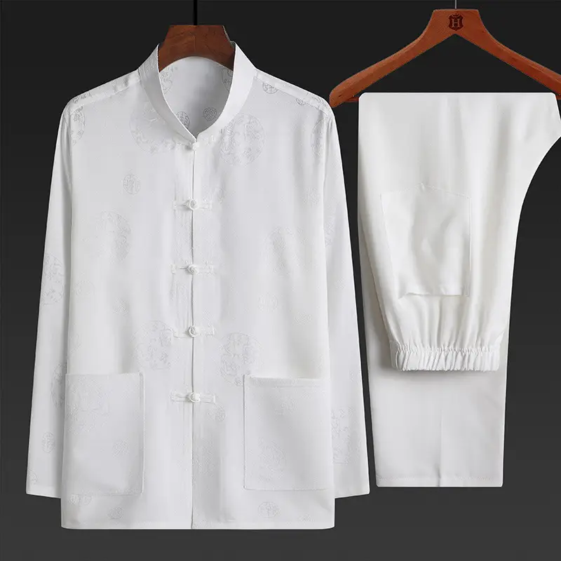 Men Linen Tang Suit Cream Grandpa Elderly - Image 13