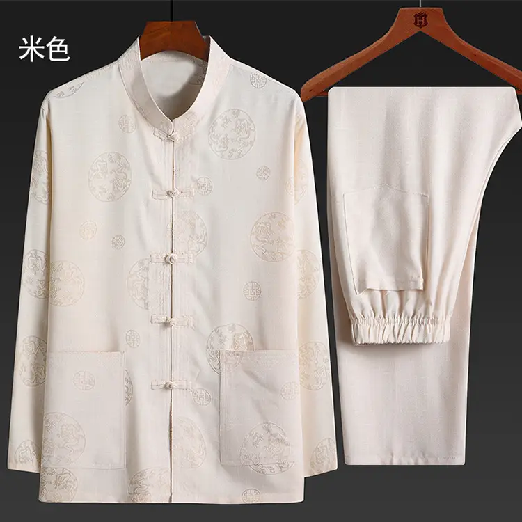 Men Linen Tang Suit Cream Grandpa Elderly — feature 9