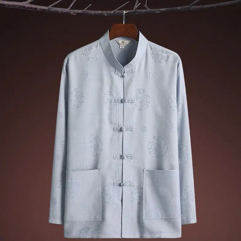 Men Linen Tang Suit Cream Grandpa Elderly - Image 5