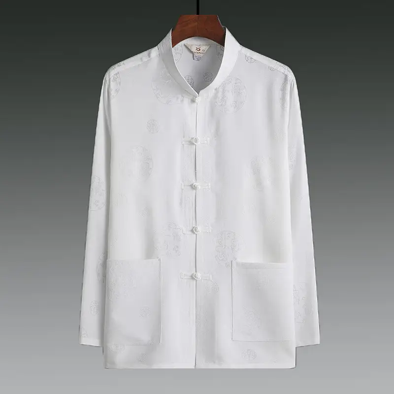 Men Linen Tang Suit Cream Grandpa Elderly - Image 6