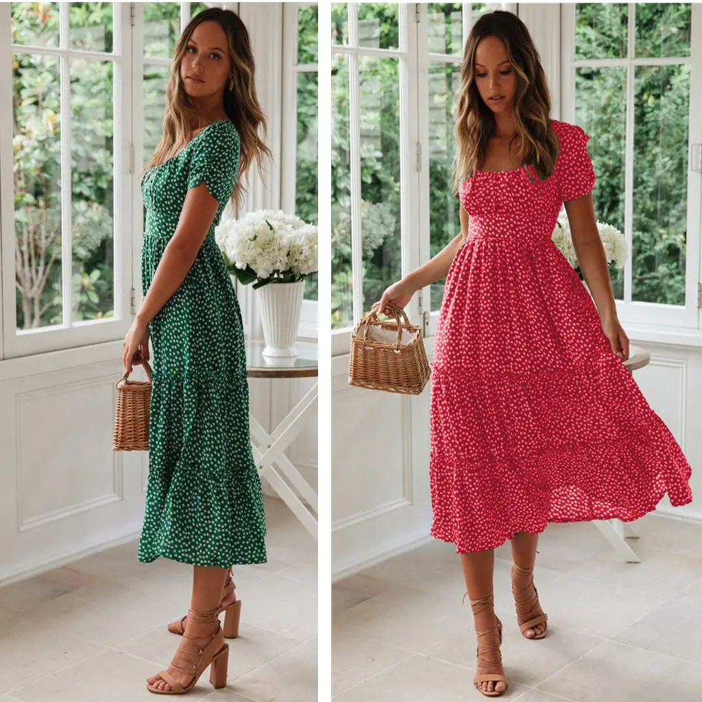 Green Floral Bubble Collar Dress for Women - Image 11