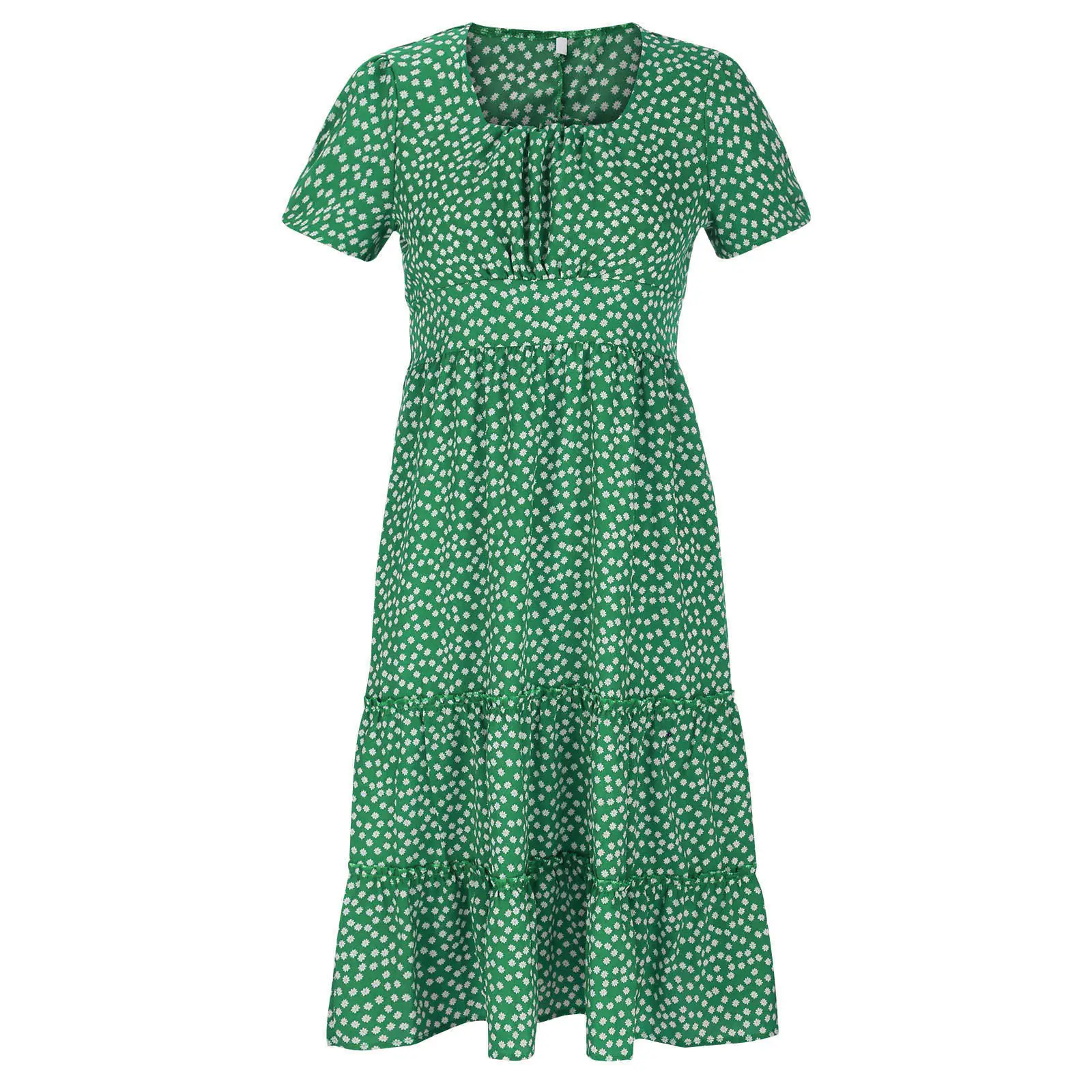 Green Floral Bubble Collar Dress for Women - Image 12