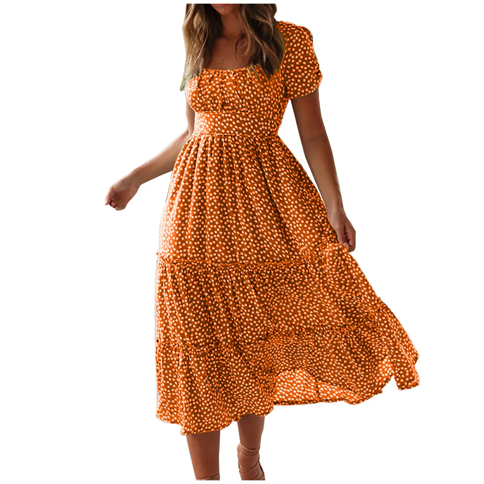 Green Floral Bubble Collar Dress for Women - Image 10