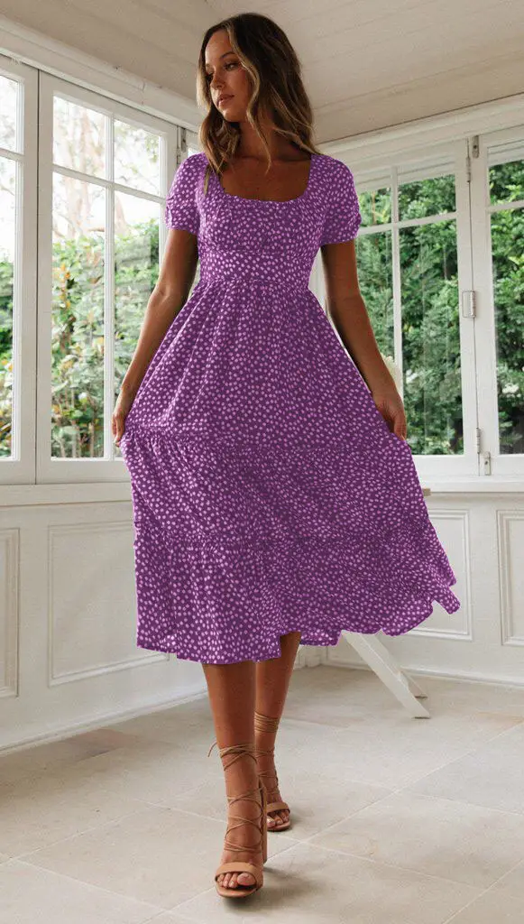Green Floral Bubble Collar Dress for Women - Image 5