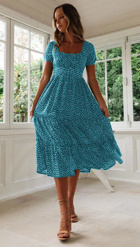Green Floral Bubble Collar Dress for Women - Image 6