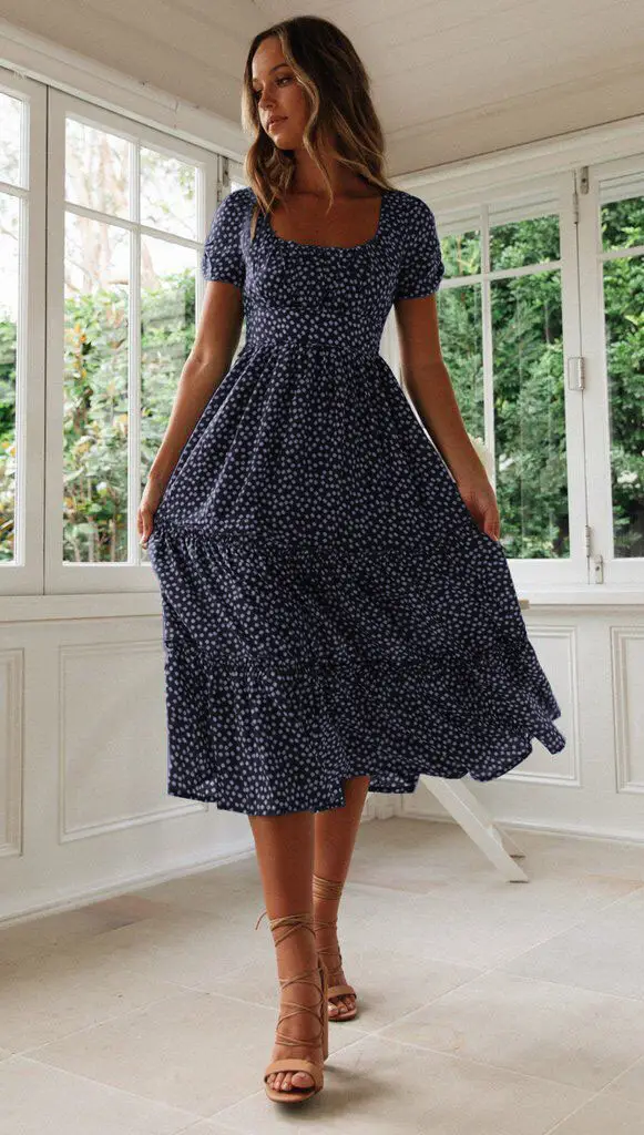 Green Floral Bubble Collar Dress for Women - Image 7