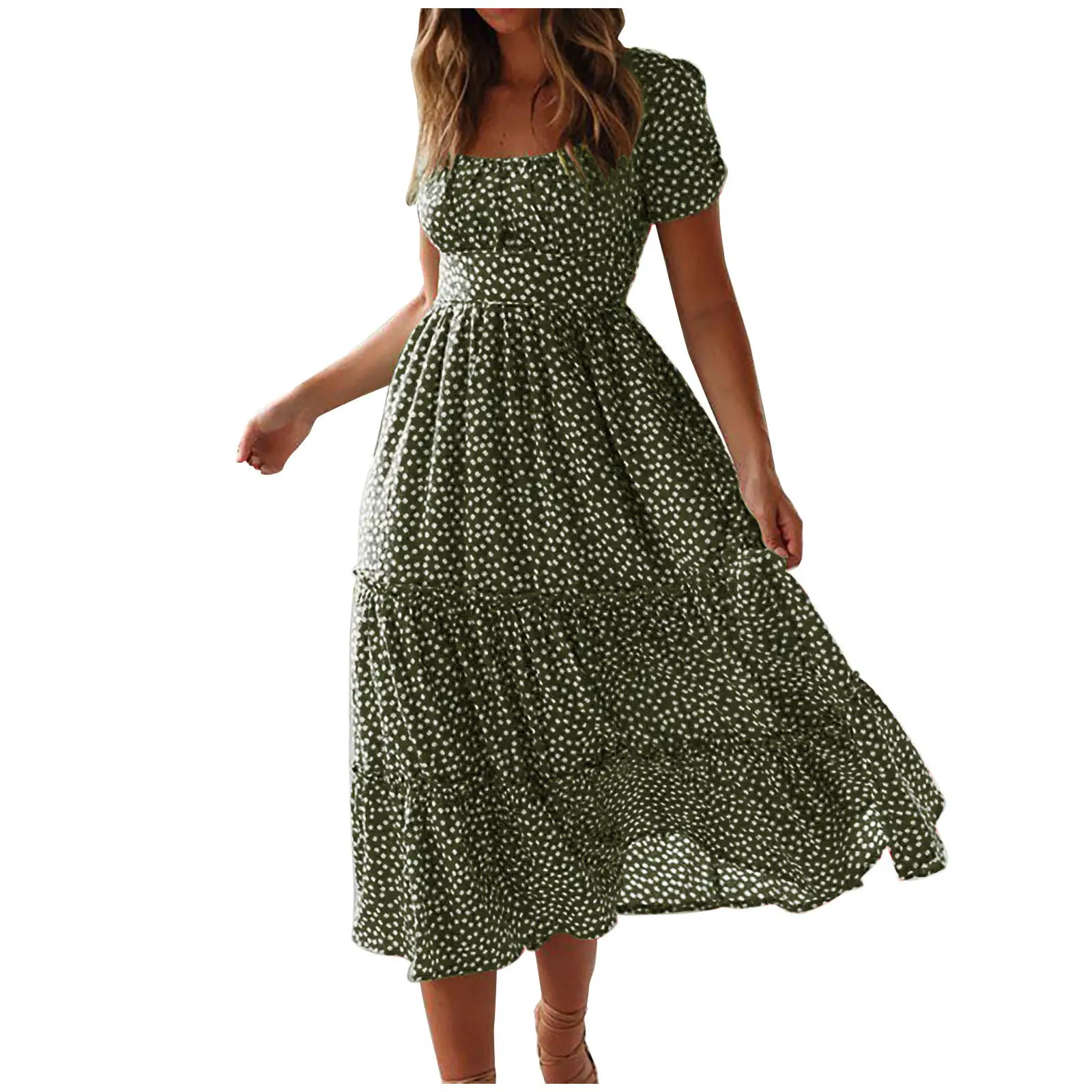 Green Floral Bubble Collar Dress for Women - Image 9