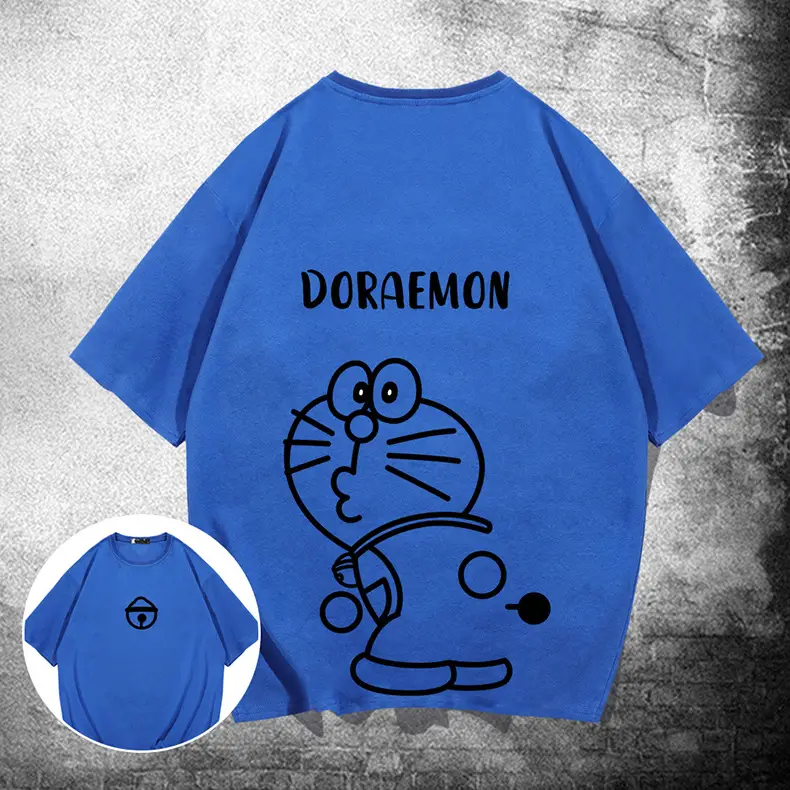 Men Women Doraemon Cotton T-Shirt Red Loose Fit