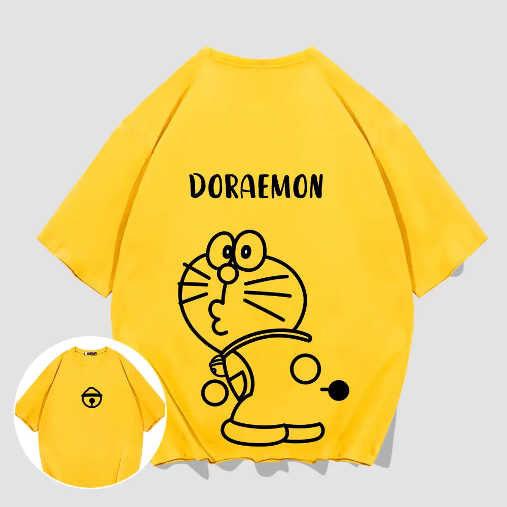 Men Women Doraemon Cotton T-Shirt Red Loose Fit