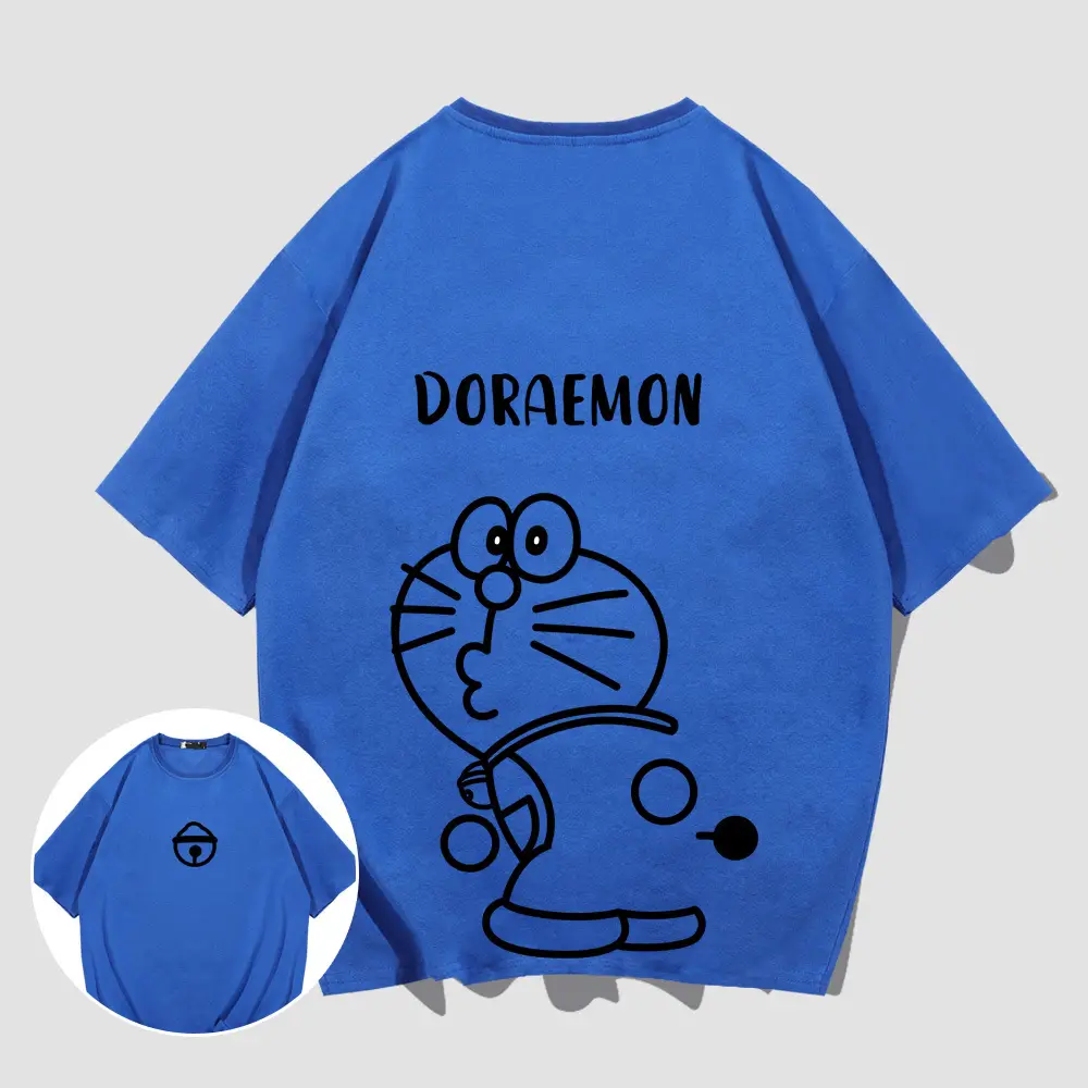Men Women Doraemon Cotton T-Shirt Red Loose Fit