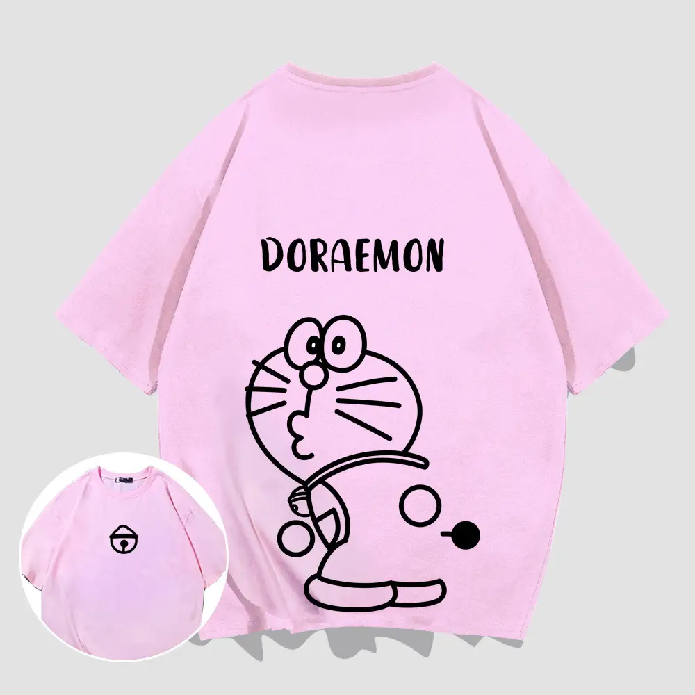 Men Women Doraemon Cotton T-Shirt Red Loose Fit