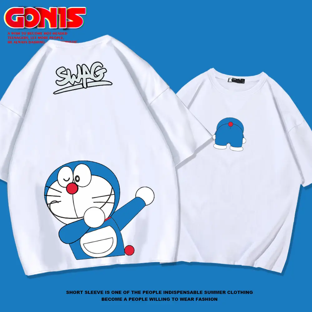 Doraemon Anime T-Shirt Red Short Sleeve Men Women - Image 8