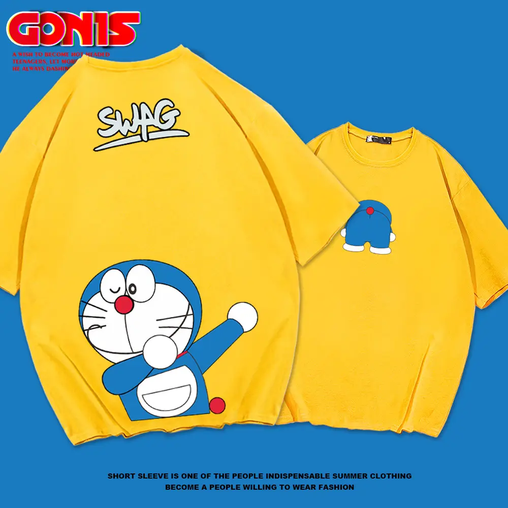 Doraemon Anime T-Shirt Red Short Sleeve Men Women - Image 9