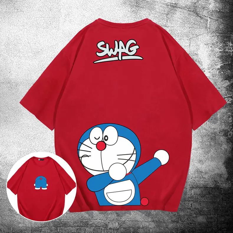 Doraemon Anime T-Shirt Red Short Sleeve Men Women - Image 10