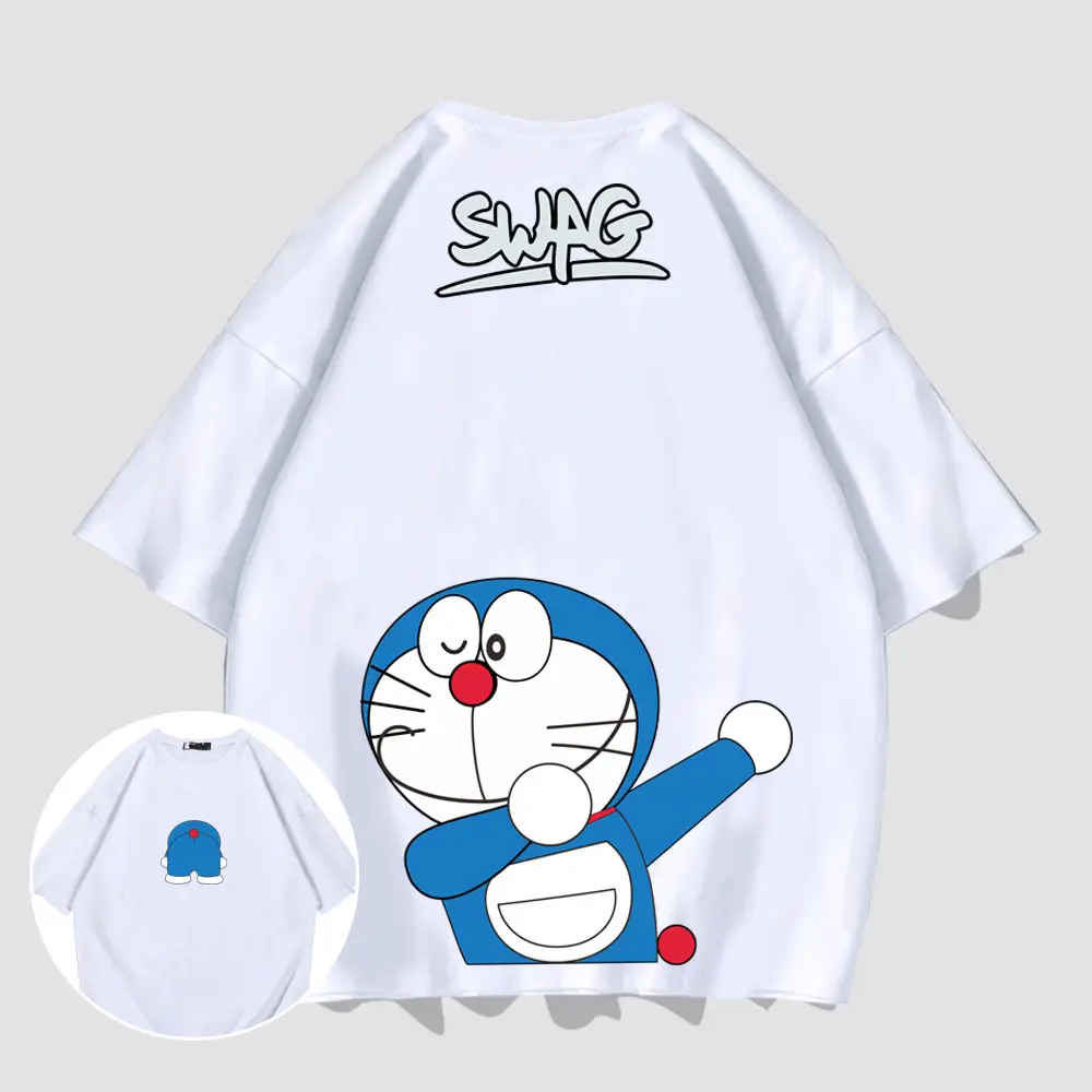 Doraemon Anime T-Shirt Red Short Sleeve Men Women - Image 2