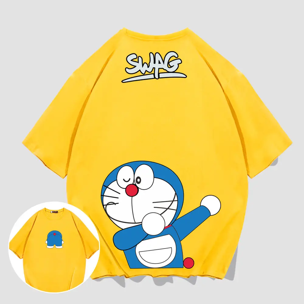 Doraemon Anime T-Shirt Red Short Sleeve Men Women - Image 3