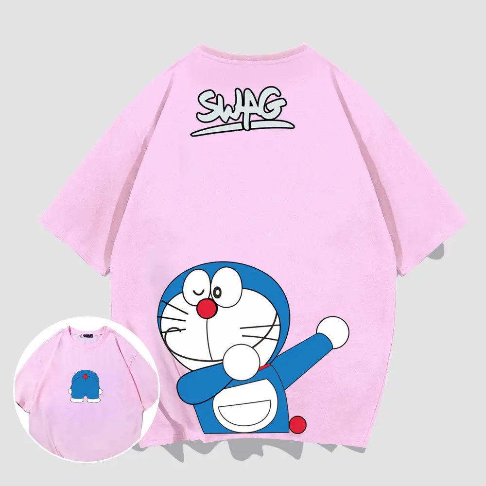 Doraemon Anime T-Shirt Red Short Sleeve Men Women - Image 6