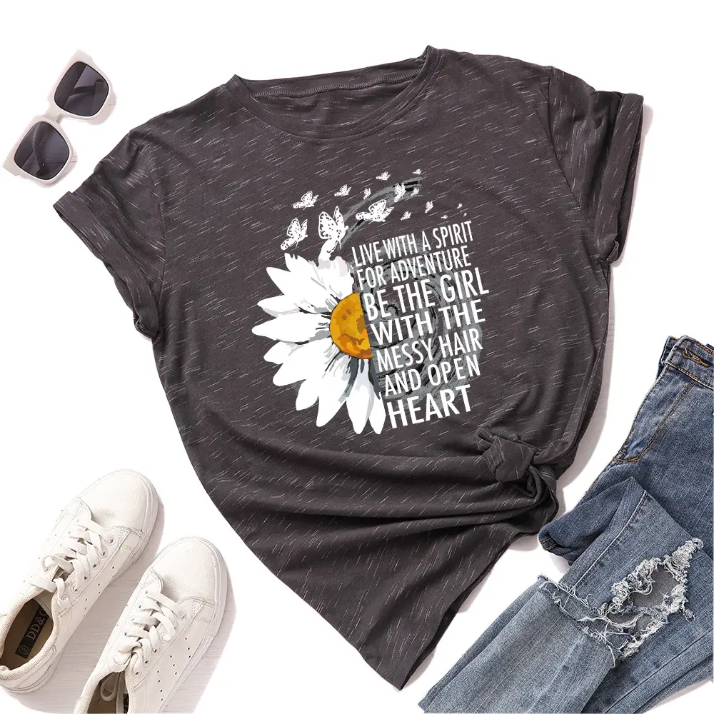 Women Sunflower Graphic T-Shirt Grey Loose Fit