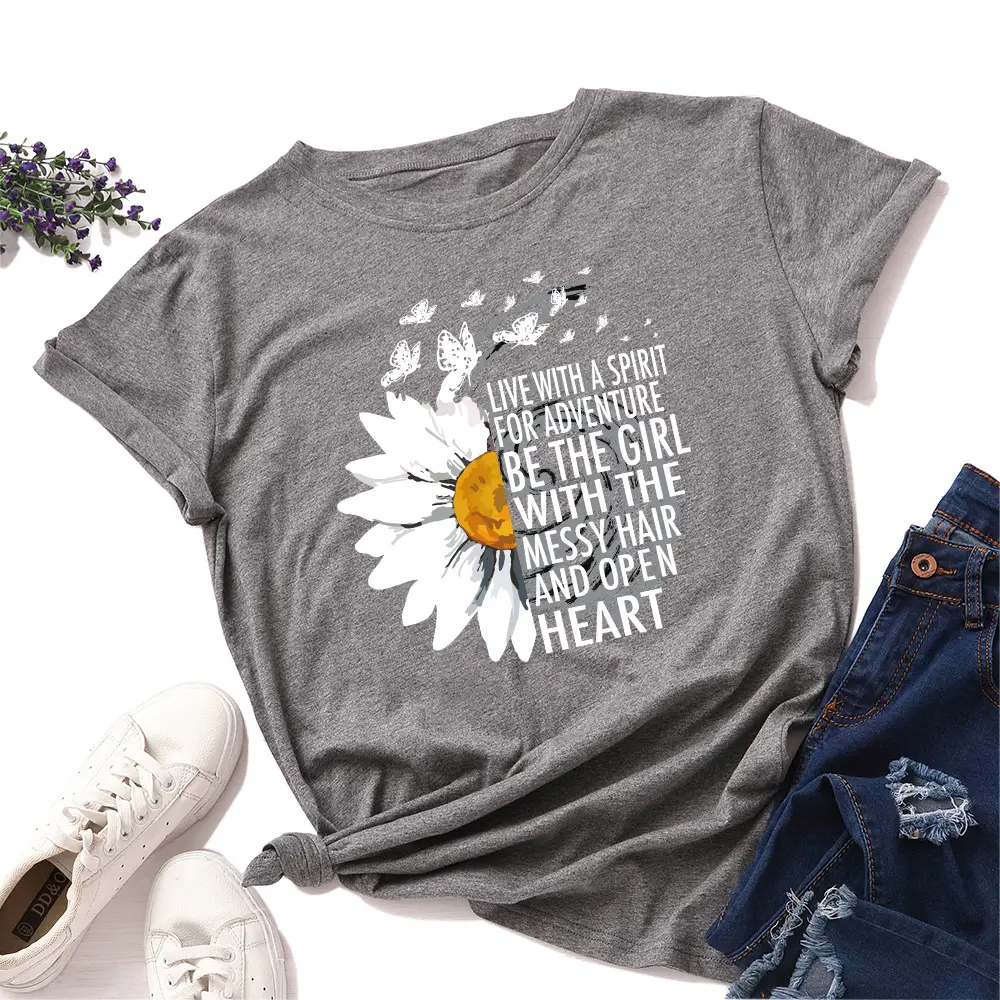 Women Sunflower Graphic T-Shirt Grey Loose Fit