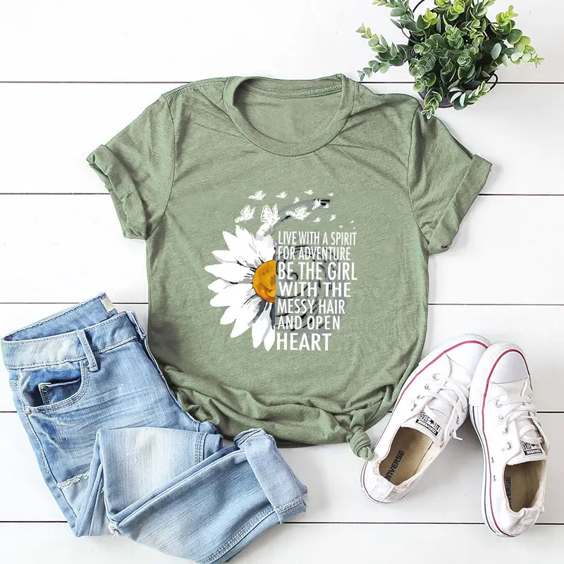 Women Sunflower Graphic T-Shirt Grey Loose Fit