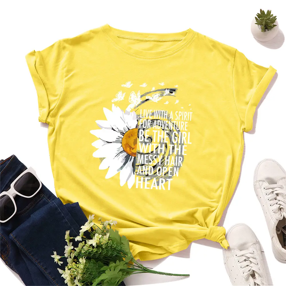 Women Sunflower Graphic T-Shirt Grey Loose Fit