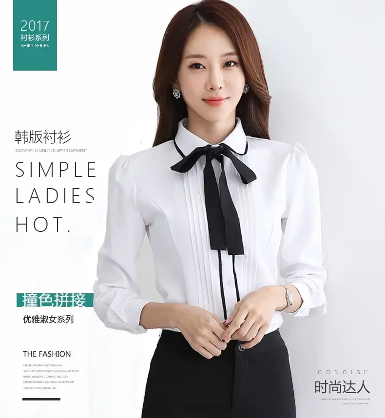 Korean Style White Long Sleeve Doll Collar Shirt for Women — feature 1