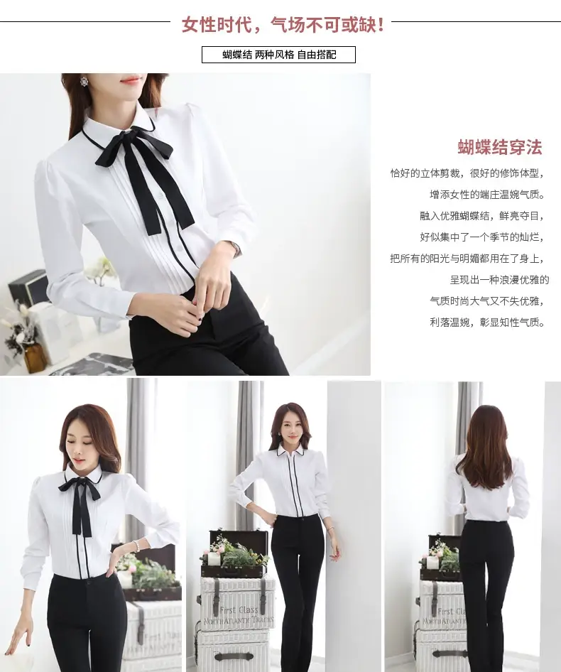 Korean Style White Long Sleeve Doll Collar Shirt for Women — feature 4