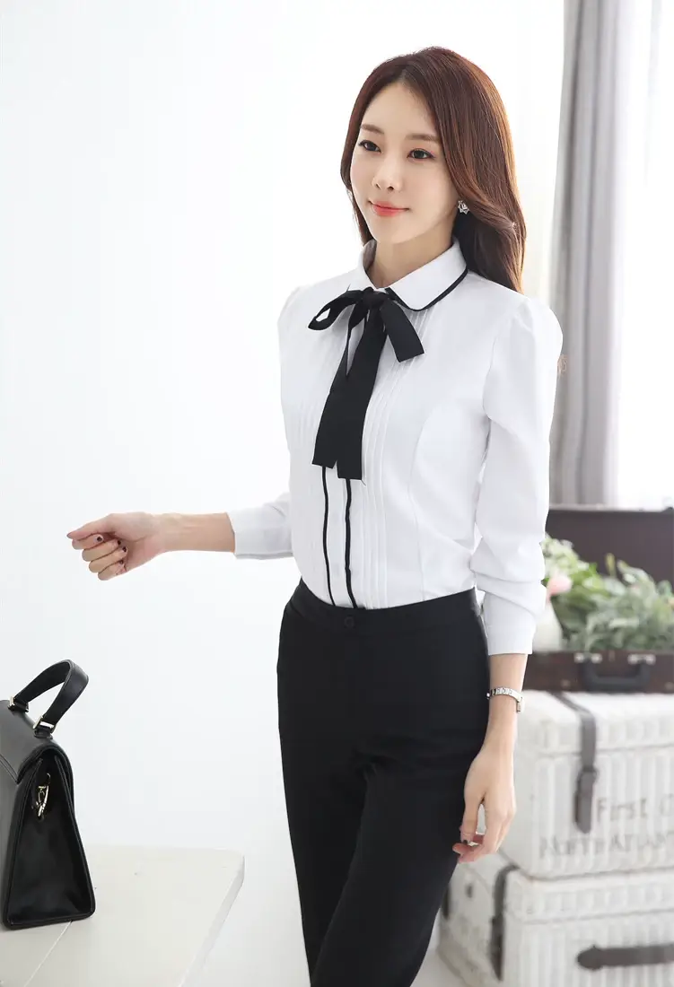 Korean Style White Long Sleeve Doll Collar Shirt for Women — feature 7