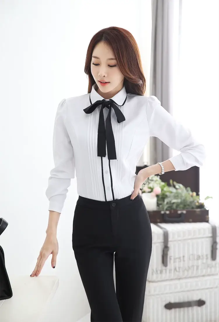 Korean Style White Long Sleeve Doll Collar Shirt for Women — feature 8
